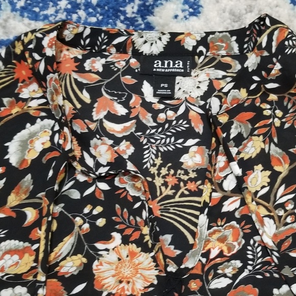 a.n.a. Black Folk Floral Print Peplum Hem Blouse - Picture 7 of 7